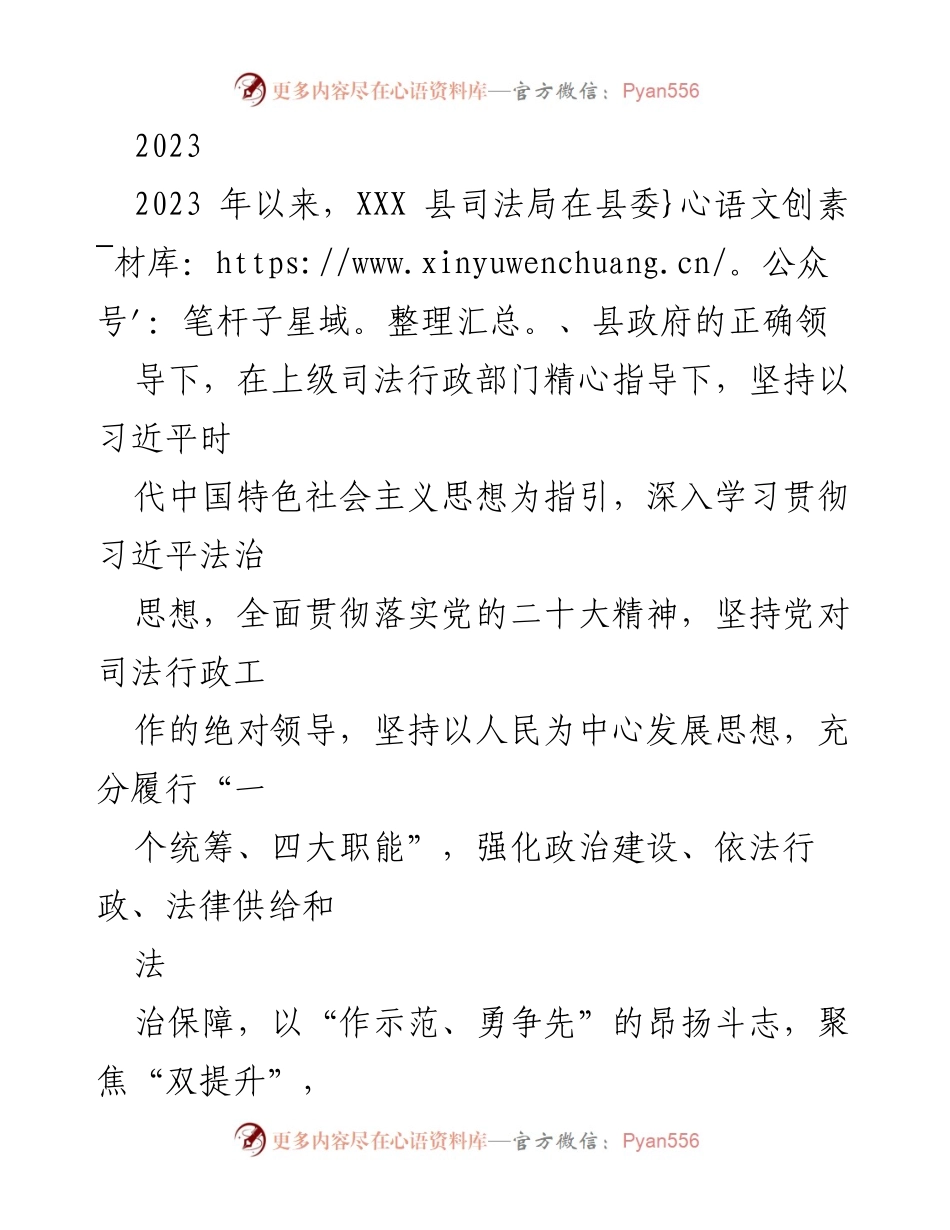 [工作总结] 2023年上半年 - XXX县司法局2023年上半年工作总结与党建成效报告.docx_第1页