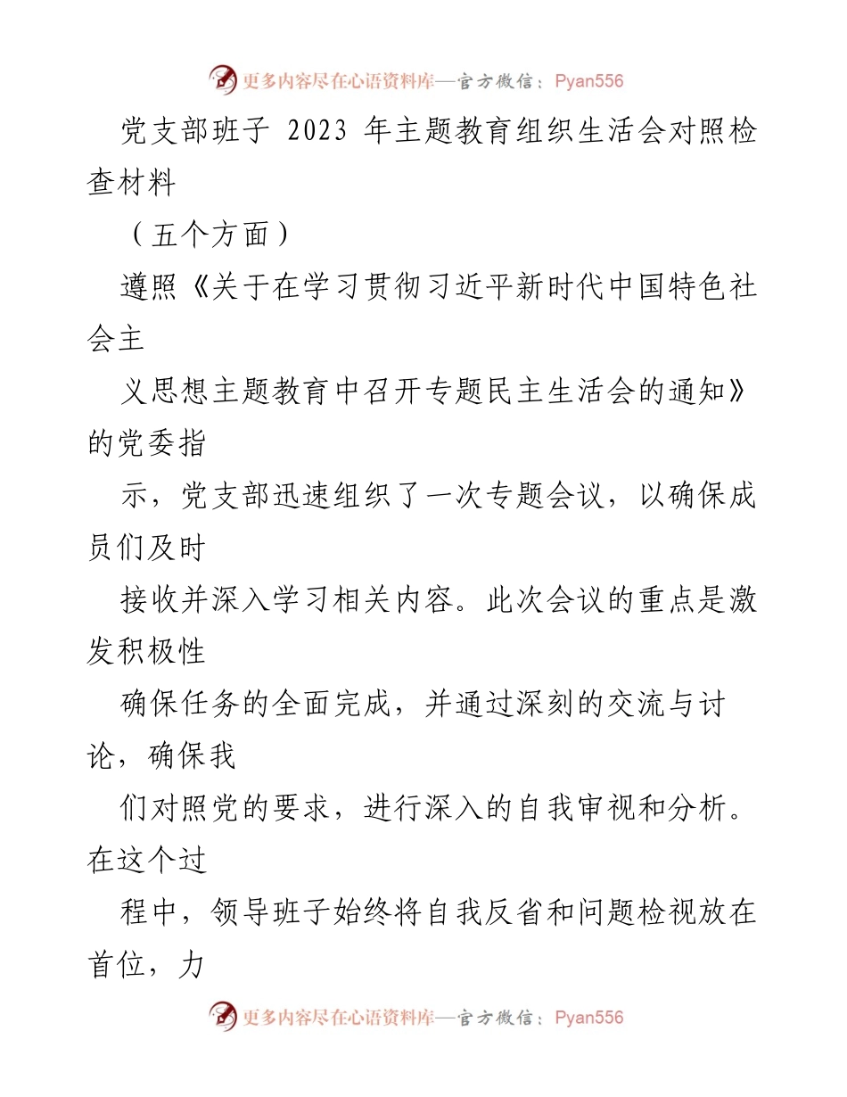 [对照检查材料] 党支部主题教育组织生活会 - 2023年党支部主题教育对照检查报告.docx_第1页