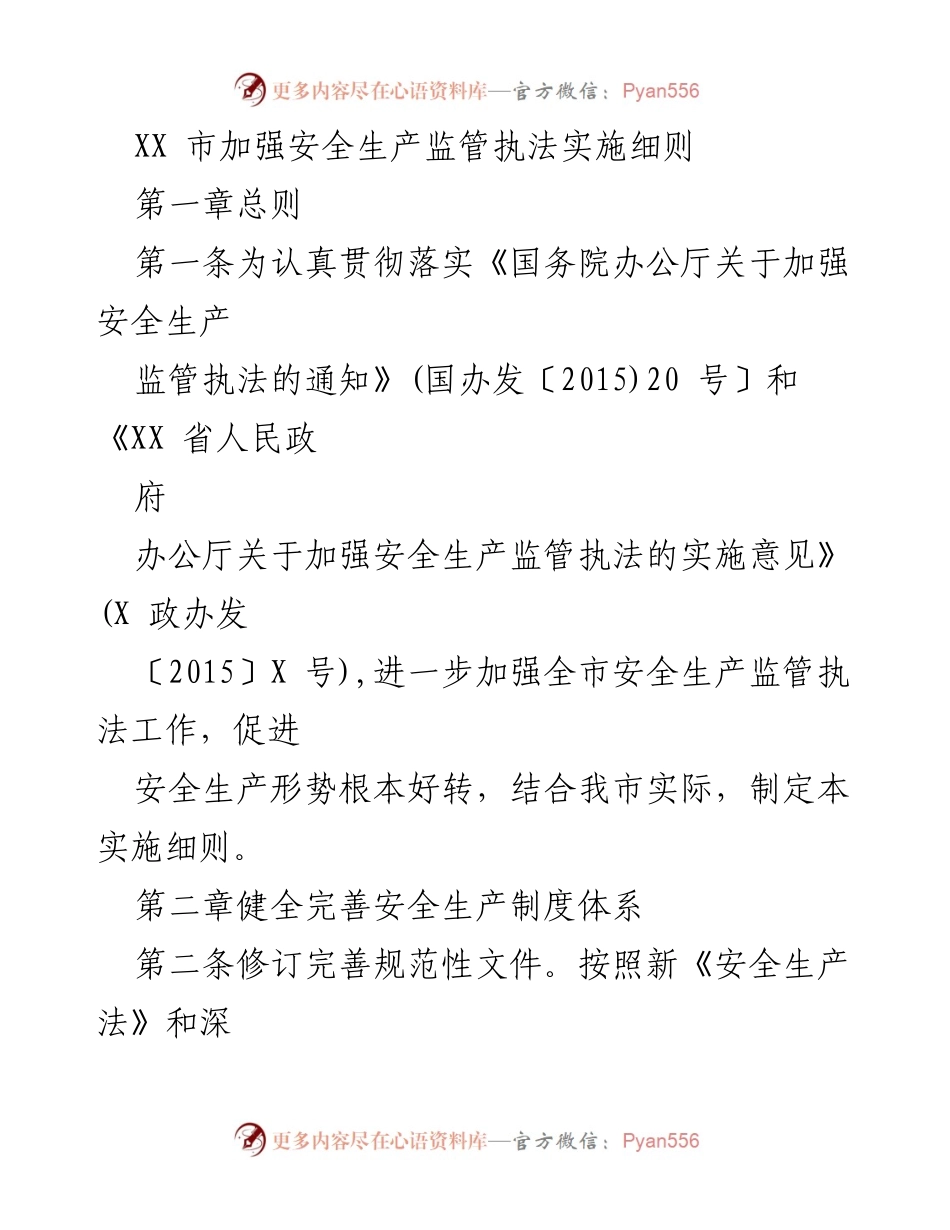 [实施细则] 安全生产监管 - XX市安全生产监管执法实施细则.docx_第1页