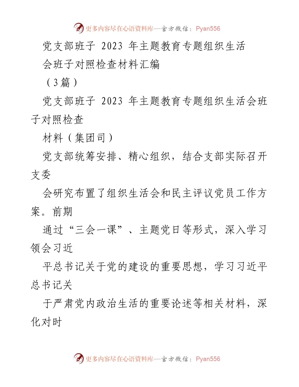 [对照检查材料] 主题教育专题组织生活会 - 党支部班子对照检查材料汇编.docx_第1页