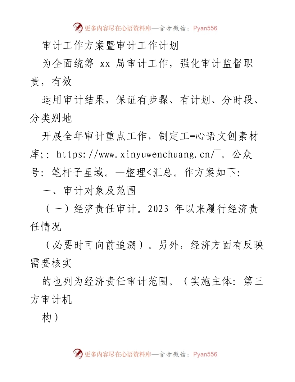 [审计工作方案] 审计计划制定 - 2024年度审计工作方案及计划.docx_第1页