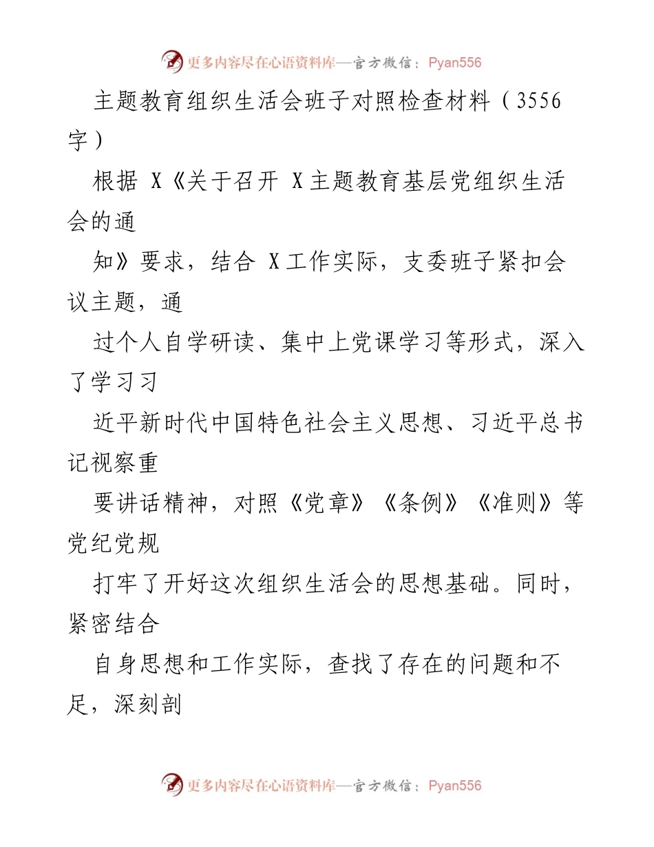 [对照检查报告] 主题教育组织生活会 - 班子对照检查材料总结.docx_第1页