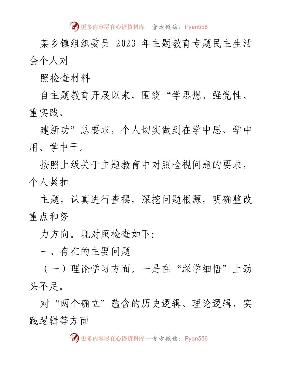 [对照检查材料] 主题教育专题民主生活会 - 个人对照检查及整改措施分析.docx_第1页