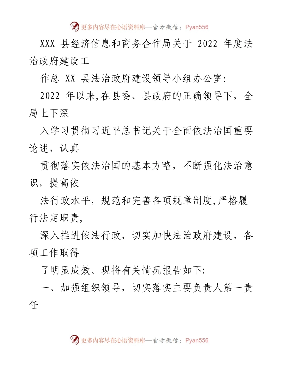 [工作总结] 2022年度法治政府建设 - XXX县法治政府建设工作总结报告.docx_第1页