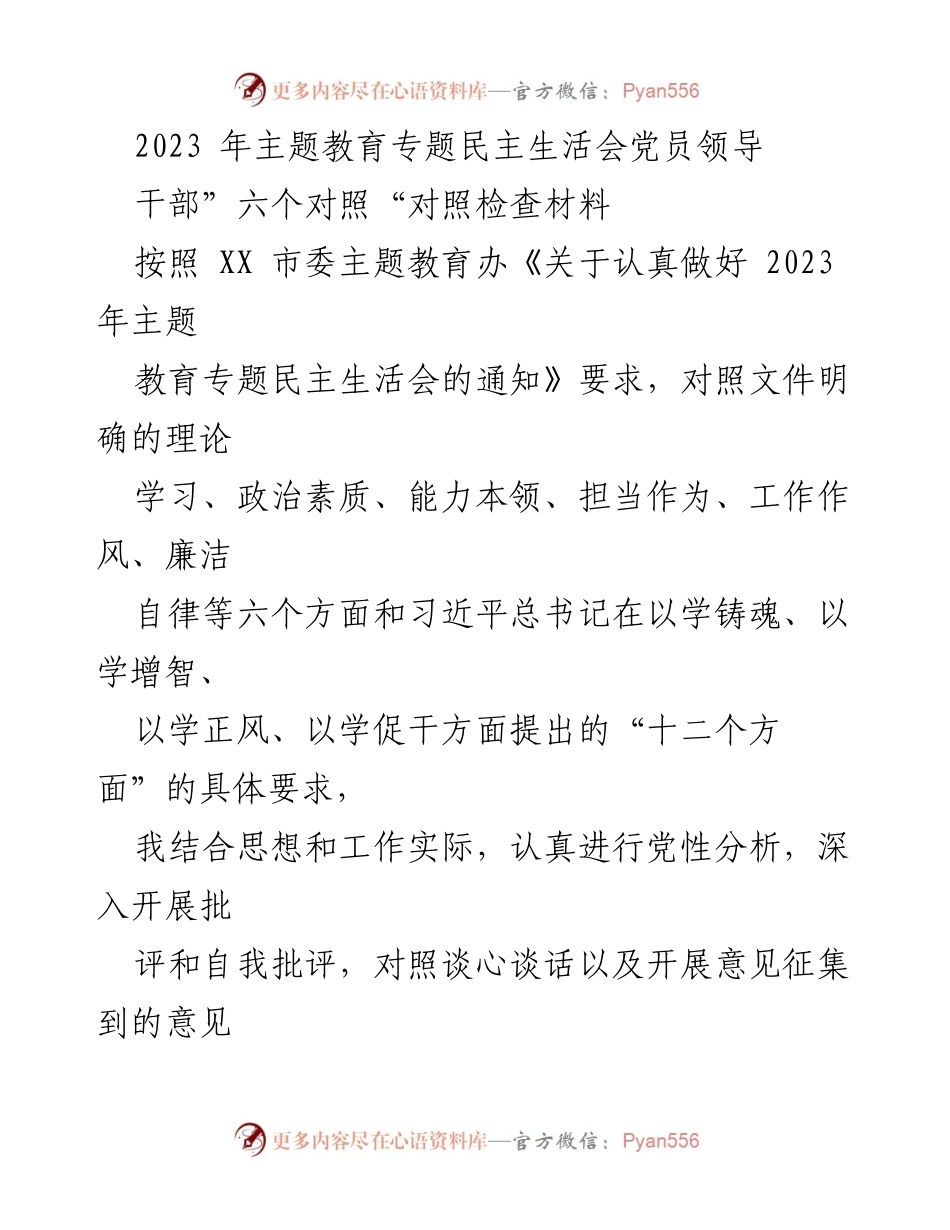 [对照检查材料] 主题教育专题民主生活会 - 党员领导干部对照检查与整改报告.docx_第1页