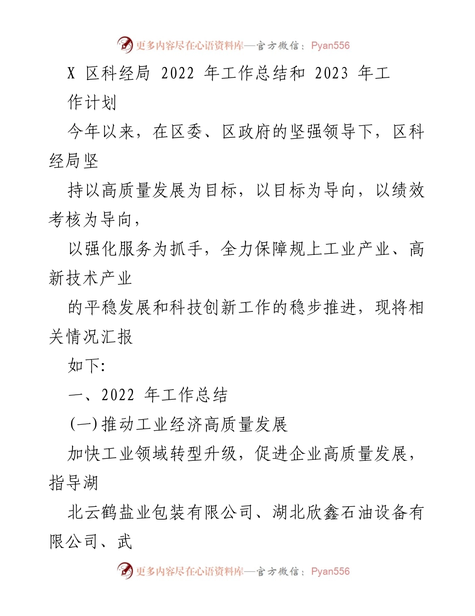 [工作总结] 2022年工作回顾与2023年计划 - 区科经局工作总结及未来发展规划.docx_第1页