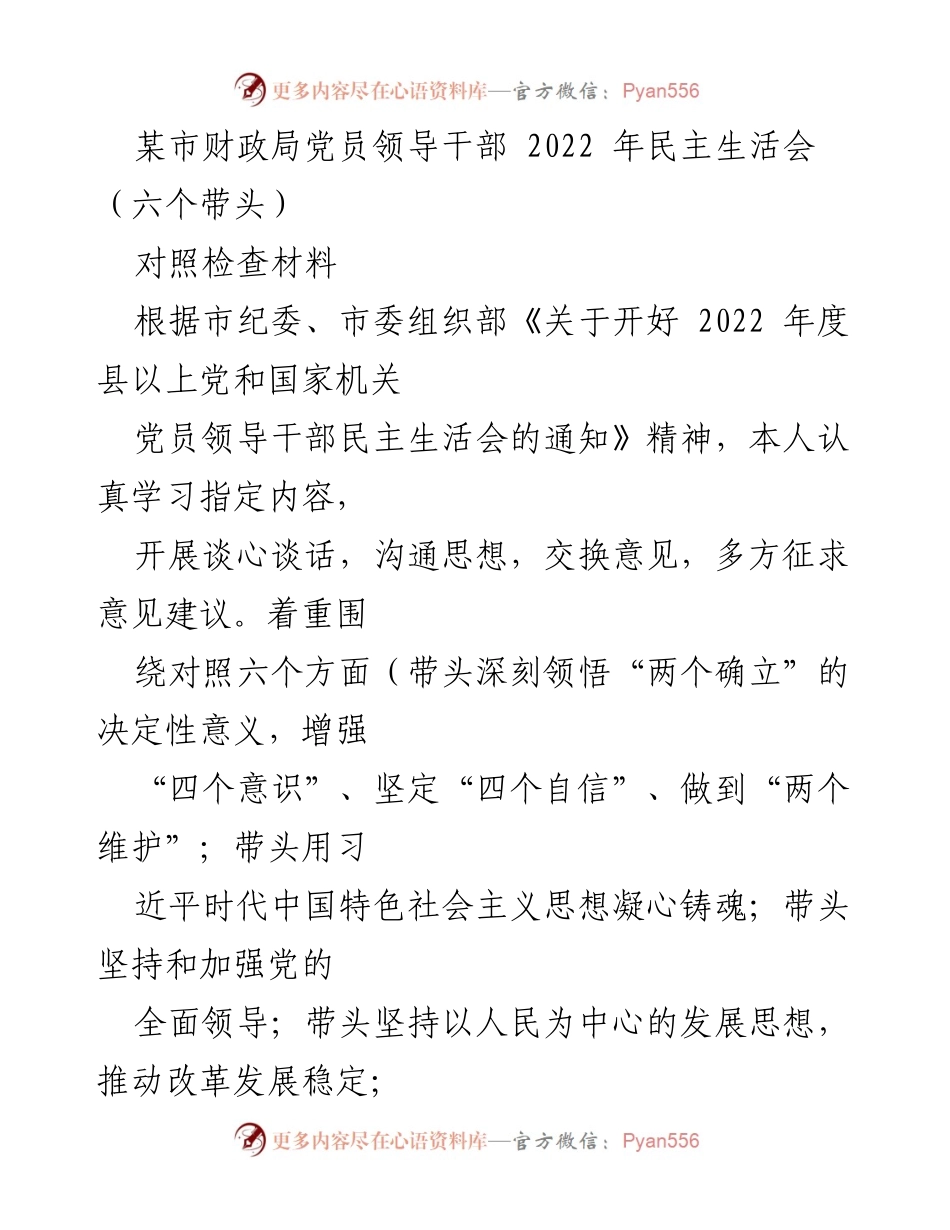[对照检查材料] 党员领导干部民主生活会 - 深刻剖析与整改措施的对照检查.docx_第1页