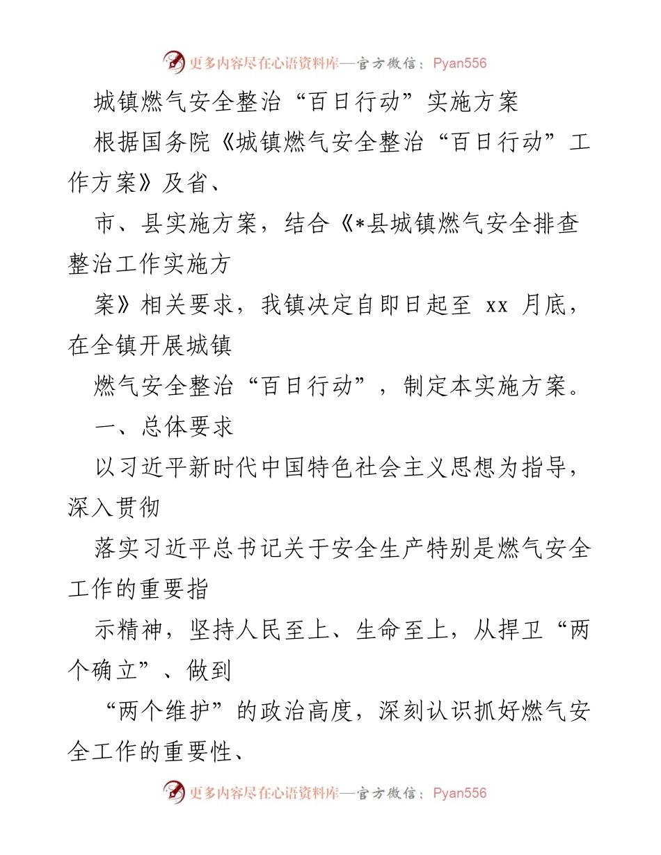 [实施方案] 城镇燃气安全整治 - 城镇燃气安全整治“百日行动”实施方案_1.docx_第1页