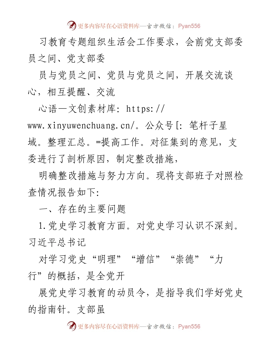 [对照检查材料] 党史学习教育专题组织生活会 - 党支部党史学习教育存在问题及整改措施分析.docx_第2页