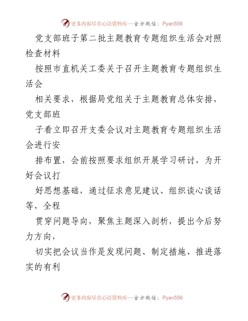 [对照检查材料] 党支部班子 - 第二批主题教育专题组织生活会对照检查报告.docx_第1页