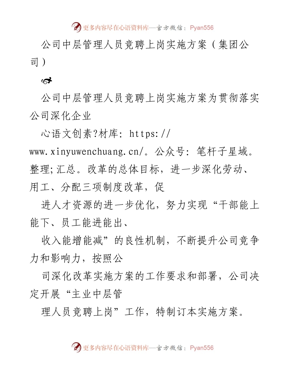 [实施方案] 公司中层管理人员竞聘 - 中层管理人员竞聘上岗实施方案.docx_第1页