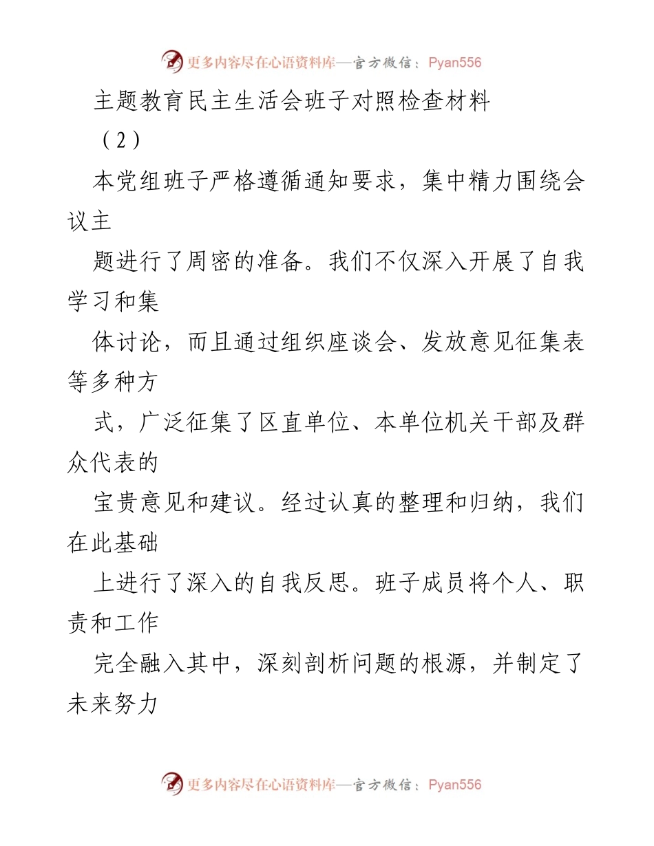 [对照检查材料] 主题教育民主生活会 - 班子对照检查与问题剖析报告.docx_第1页