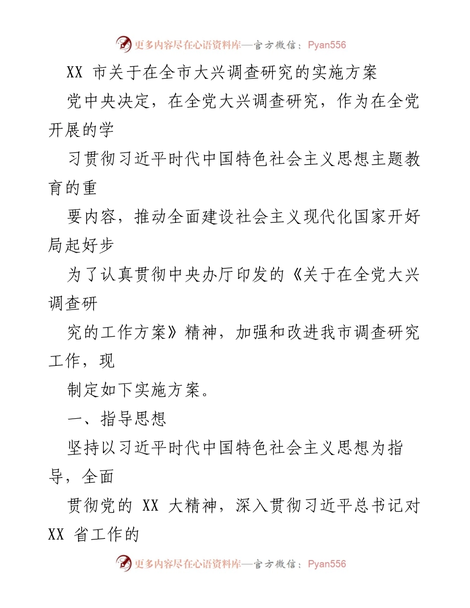 [实施方案] 市级调研 - XX市大兴调查研究实施方案.docx_第1页