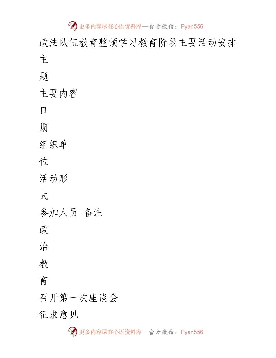[工作安排] 政法队伍教育整顿 - 政法队伍教育整顿学习教育阶段主要活动安排.docx_第1页