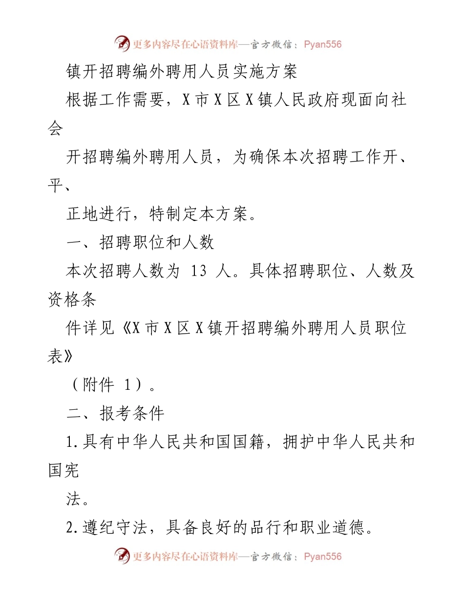 [实施方案] 招聘公告 - X镇编外聘用人员招聘实施方案.docx_第1页