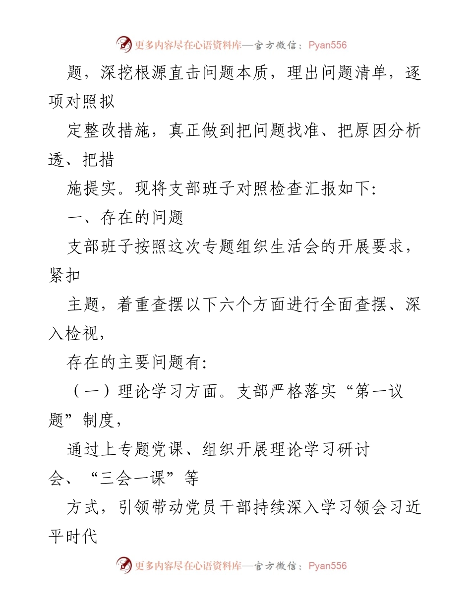 [对照检查材料] 主题教育专题组织生活会 - 支部班子对照检查问题汇报.docx_第2页