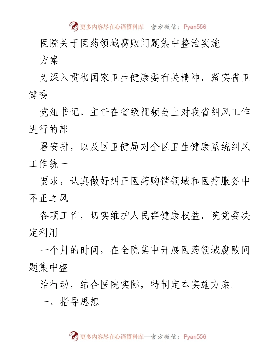 [实施方案] 医院 - 医药领域腐败问题集中整治行动实施方案.docx_第1页