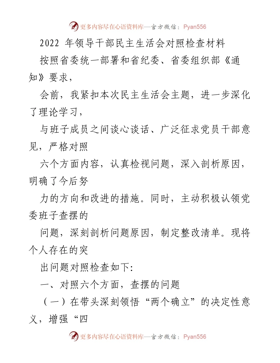 [对照检查材料] 领导干部民主生活会 - 深化理论学习与问题检视的对照检查.docx_第1页
