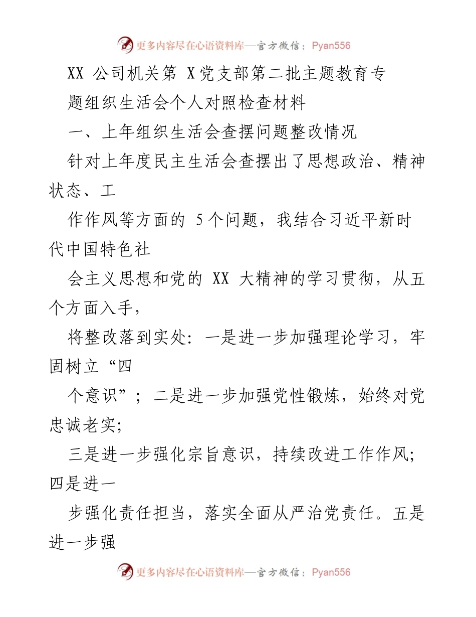 [对照检查材料] 党支部主题教育 - 个人对照检查与整改措施总结.docx_第1页