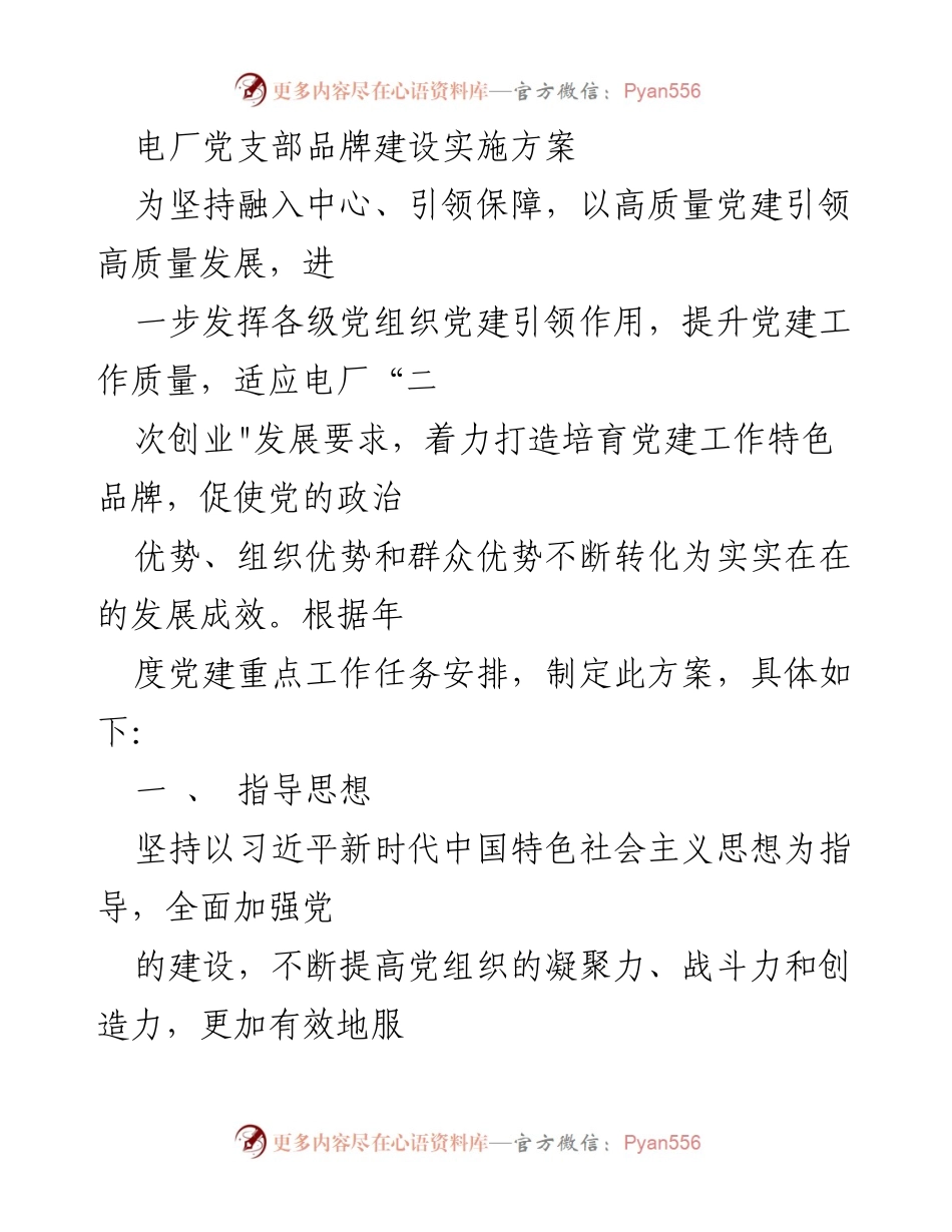 [实施方案] 电厂党建活动 - 电厂党支部品牌建设实施方案.docx_第1页