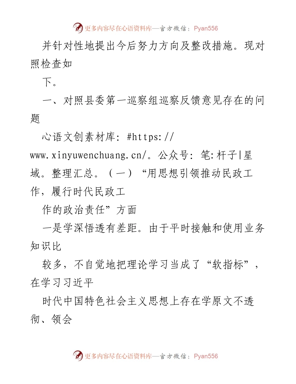 [对照检查材料] 巡察整改专题民主生活会 - 民政副局长巡察反馈问题对照检查分析.docx_第2页
