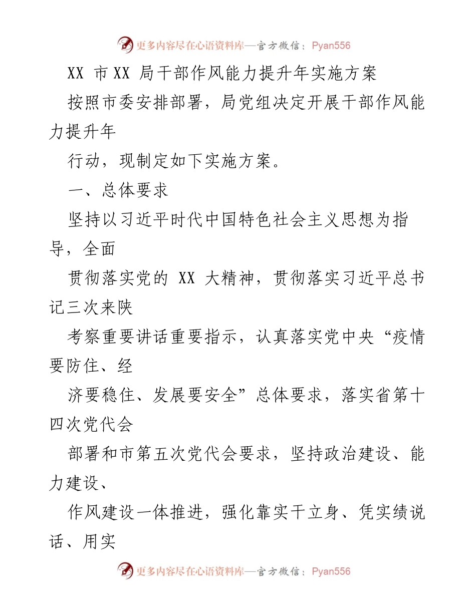 [实施方案] 干部作风能力提升年 - XX市XX局干部作风能力提升年实施方案.docx_第1页
