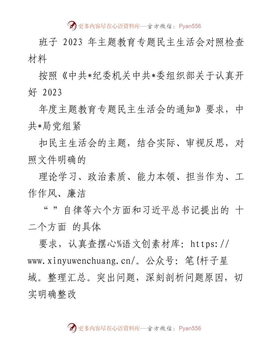 [对照检查材料] 主题教育专题民主生活会 - 班子问题查摆与整改措施分析_1.docx_第1页