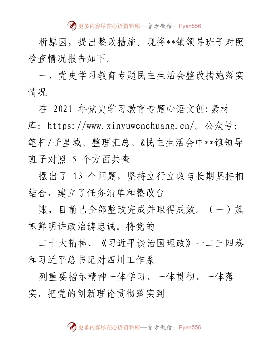 [对照检查材料] 镇党委年度民主生活会 - __镇党委领导班子2022年度民主生活会对照检查报告__.docx_第2页