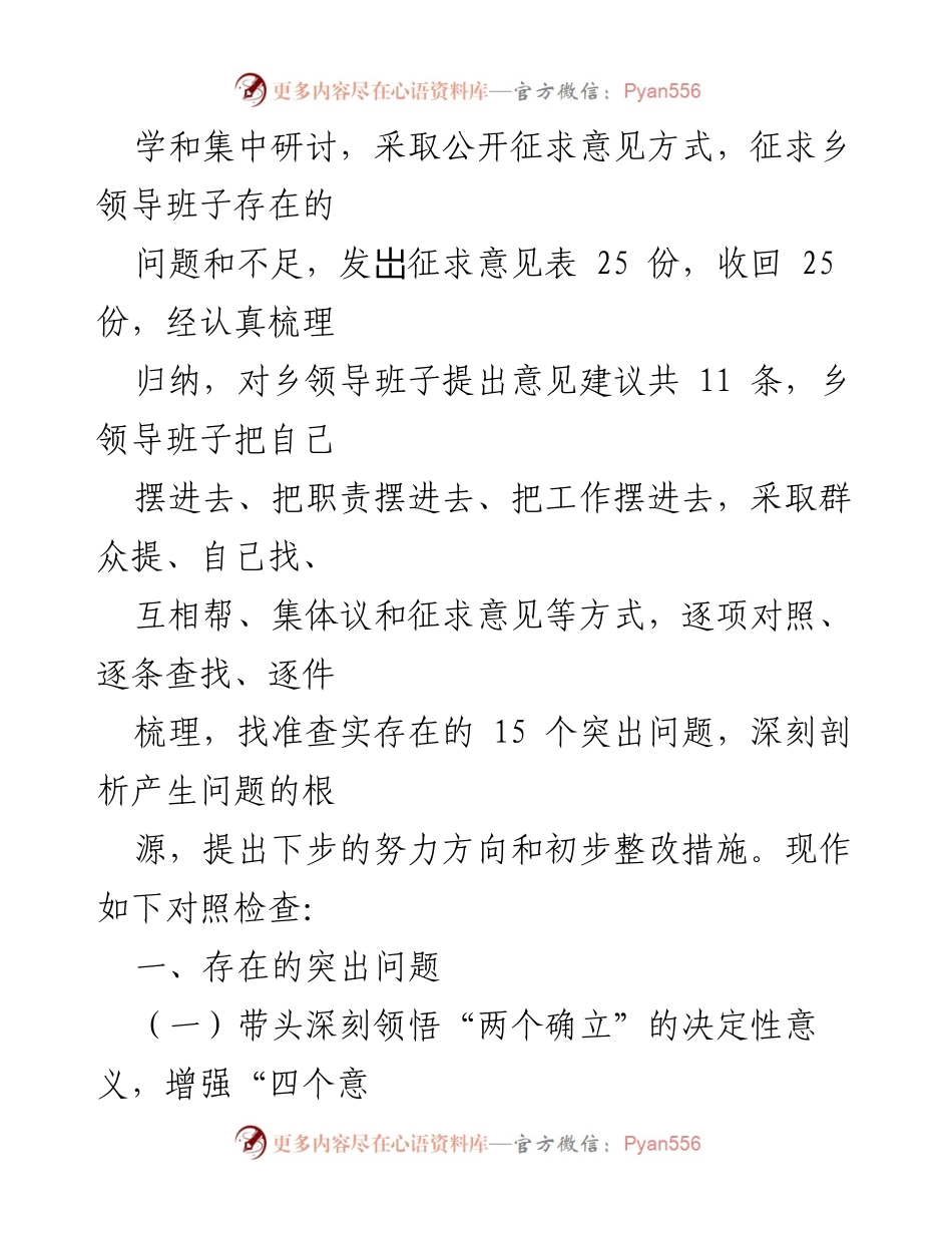 [对照检查材料] 乡镇领导班子 - 2022年度民主生活会对照检查与整改措施报告.docx_第2页