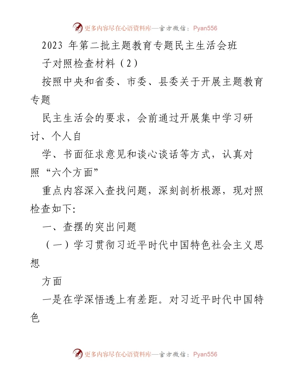 [对照检查材料] 主题教育专题民主生活会 - 2023年第二批主题教育班子对照检查分析.docx_第1页