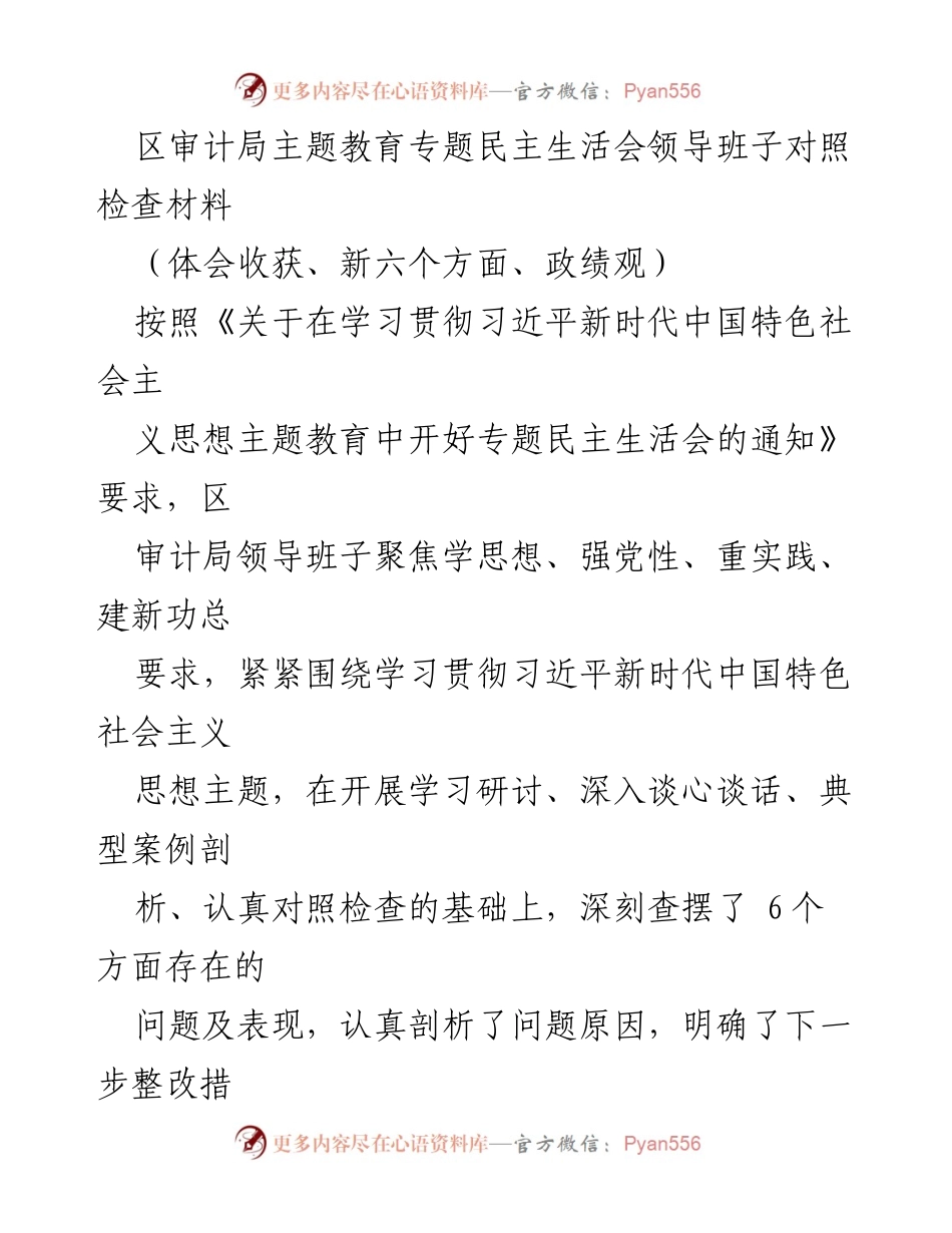 [对照检查材料] 区审计局 - 深化主题教育成果的对照检查与整改措施.docx_第1页