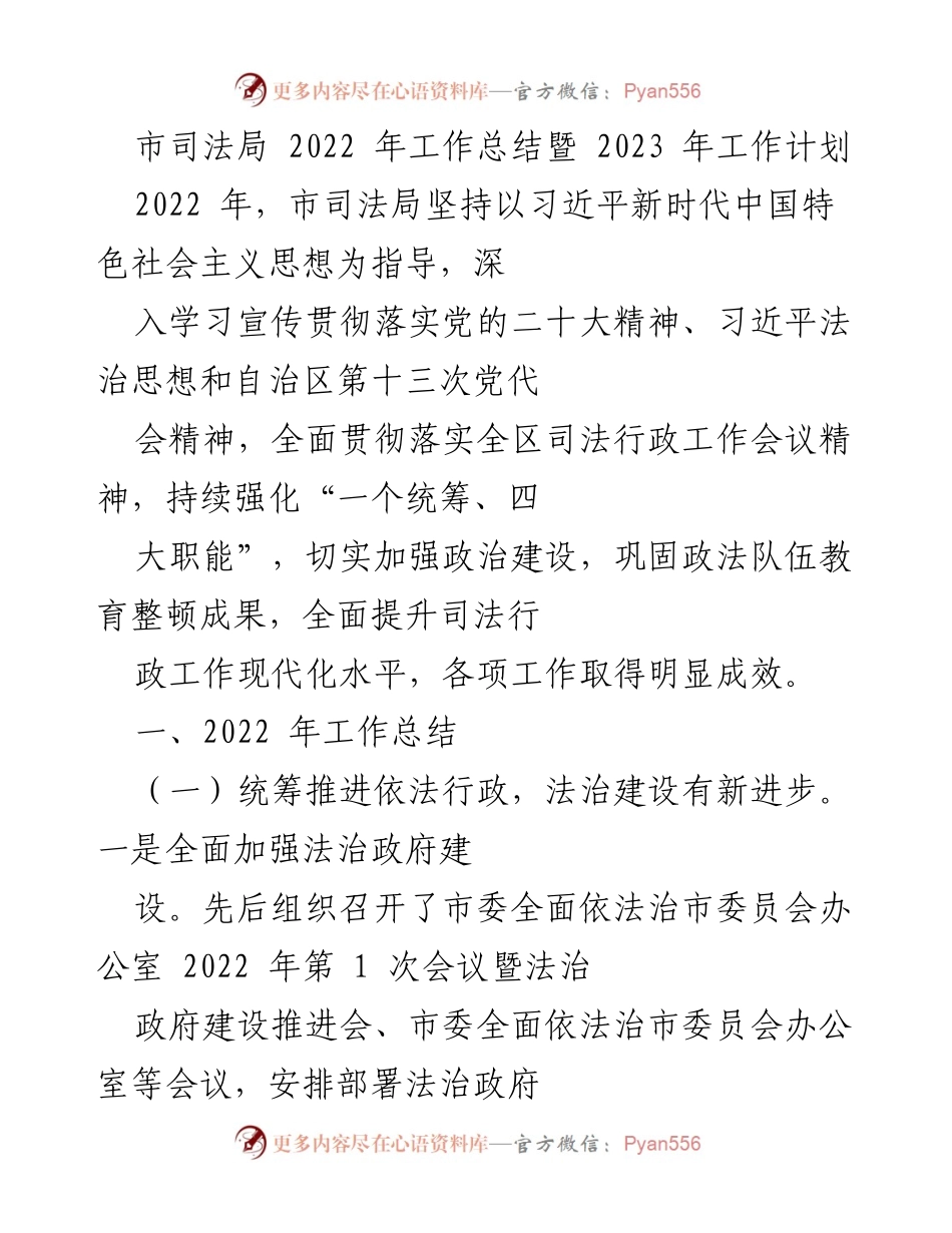[工作总结] 2022年度 - 市司法局2022年工作总结与2023年工作计划.docx_第1页