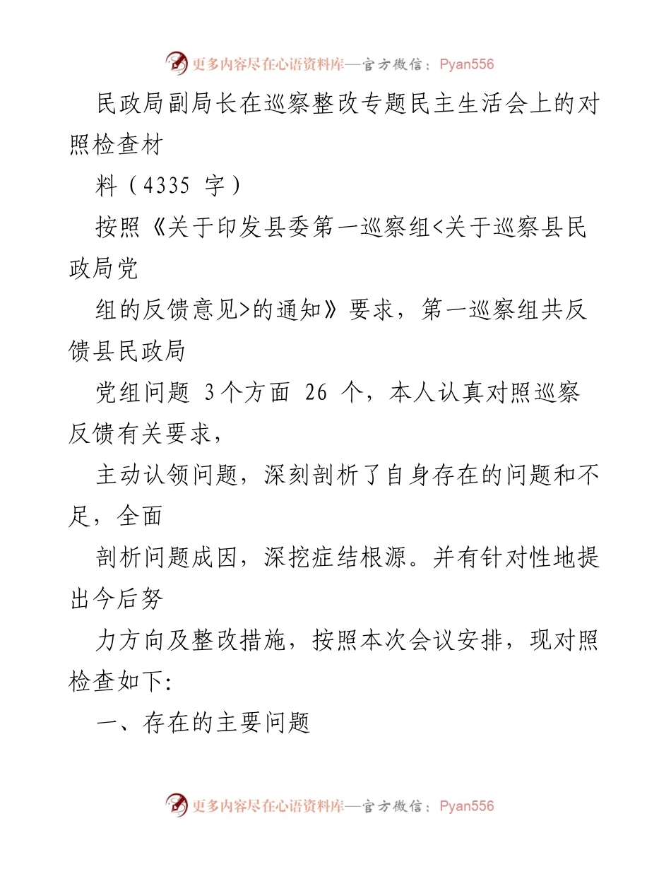 [对照检查] 民政局巡察整改专题民主生活会 - 民政工作中的问题与整改措施分析.docx_第1页