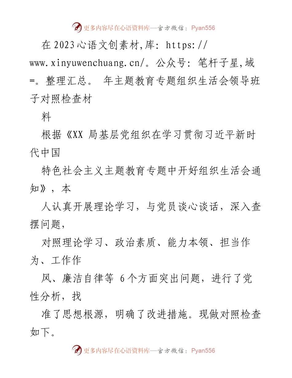 [对照检查] 主题教育专题组织生活会 - 领导班子党性分析与问题查摆报告.docx_第1页