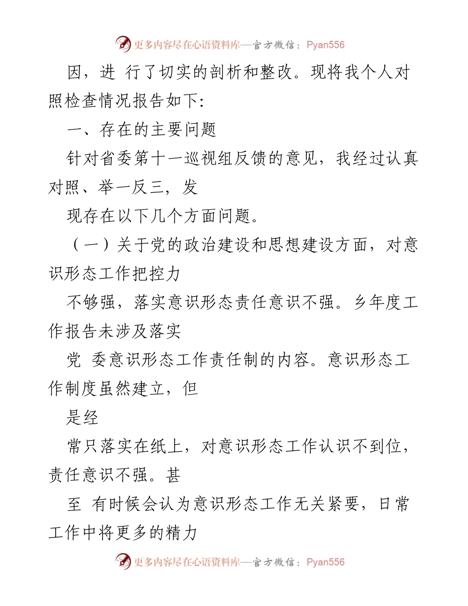 [对照检查报告] 专题民主生活会 - 巡视反馈意见整改的个人剖析与反思.docx_第2页