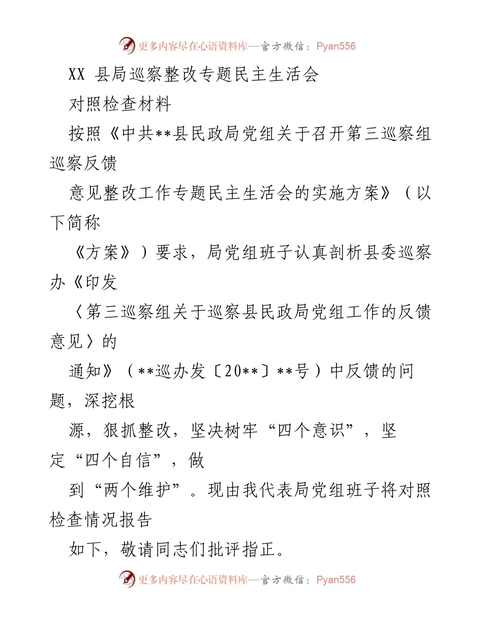 [对照检查材料] 专题民主生活会 - 巡察整改问题剖析与改进措施报告.docx_第1页