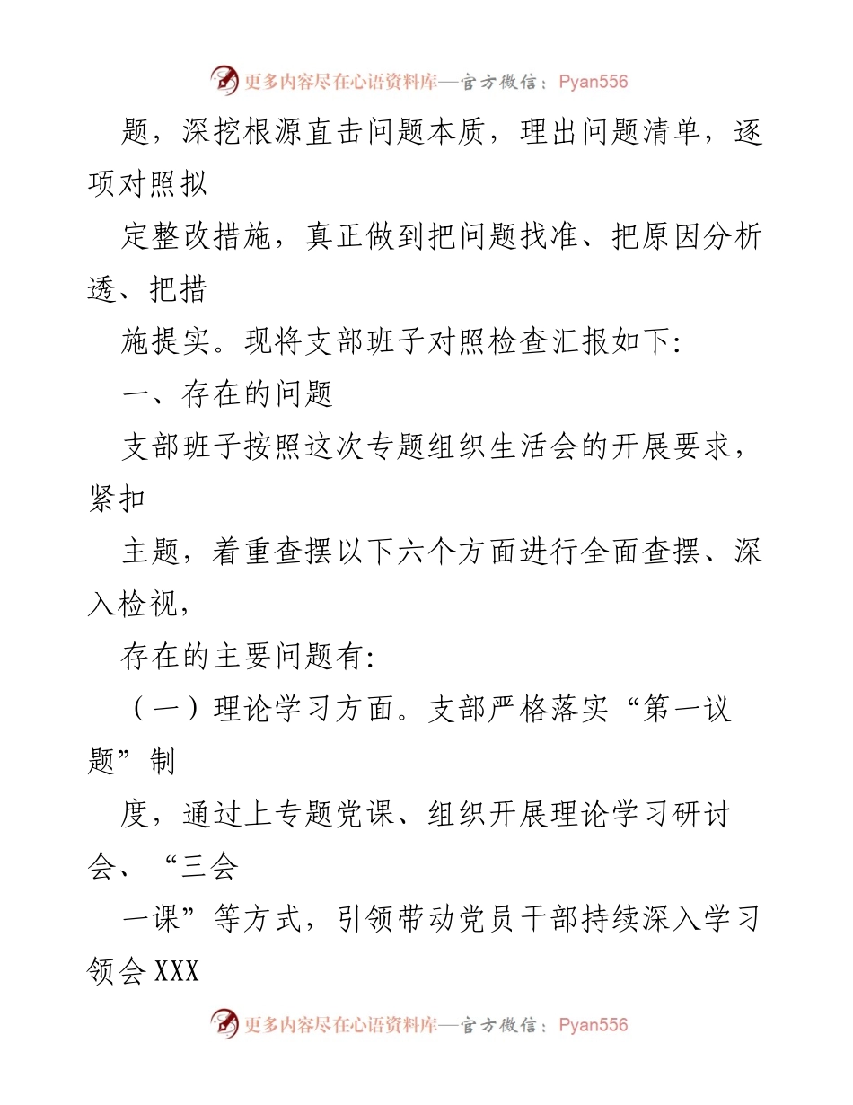 [对照检查材料] 主题教育专题组织生活会 - 支部班子对照检查问题汇报_1.docx_第2页
