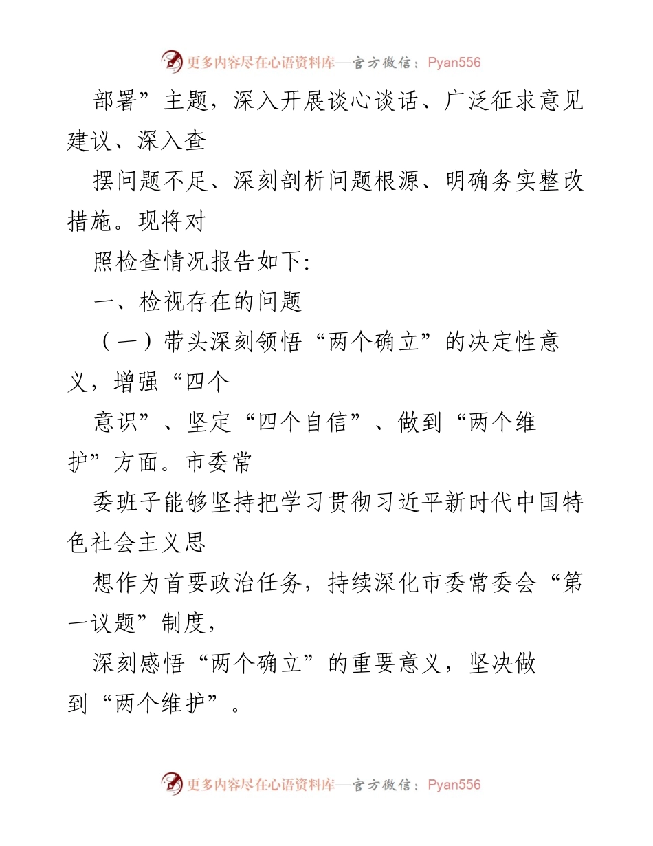 [对照检查材料] 市委常委班子民主生活会 - 深入查摆问题与整改措施报告.docx_第2页