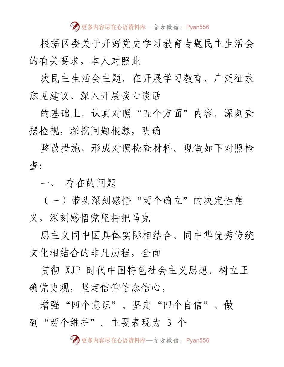 [对照检查] 党史学习教育专题民主生活会 - 深刻查摆问题与整改措施.docx_第1页