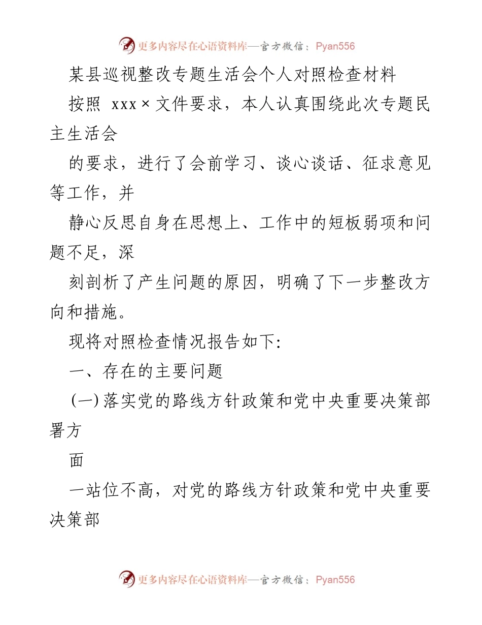 [对照检查材料] 专题民主生活会 - 个人对照检查及整改措施报告.docx_第1页
