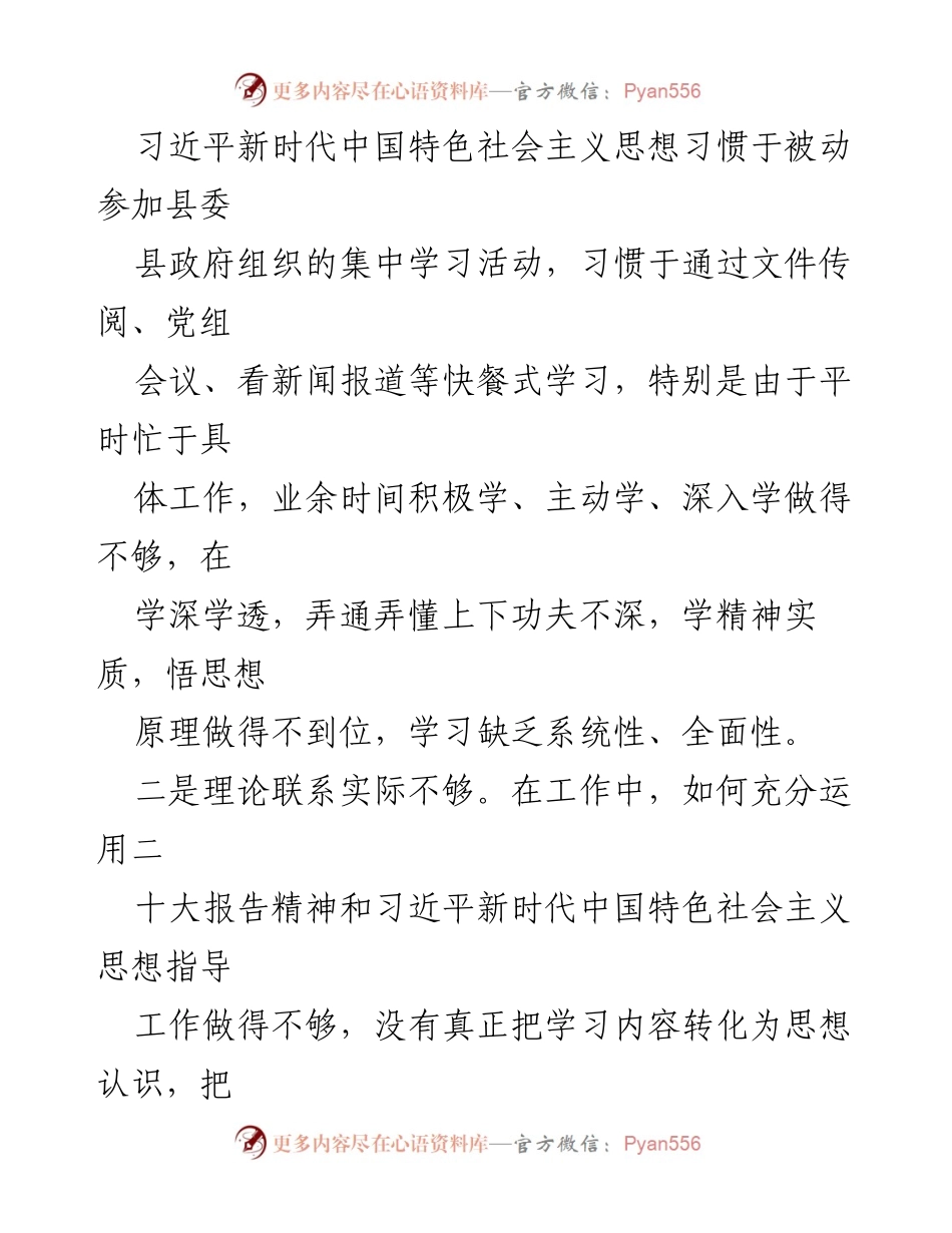 [对照检查材料] 民主生活会 - 常务副县长对照检查问题与改进措施报告.docx_第2页