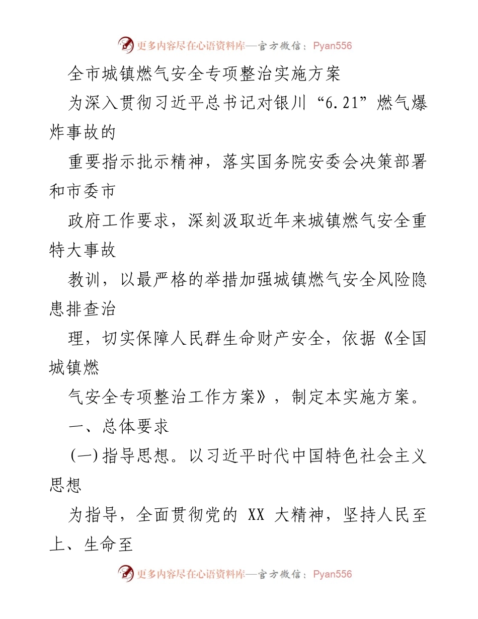 [实施方案] 城镇燃气安全整治 - 全市城镇燃气安全专项整治实施方案.docx_第1页