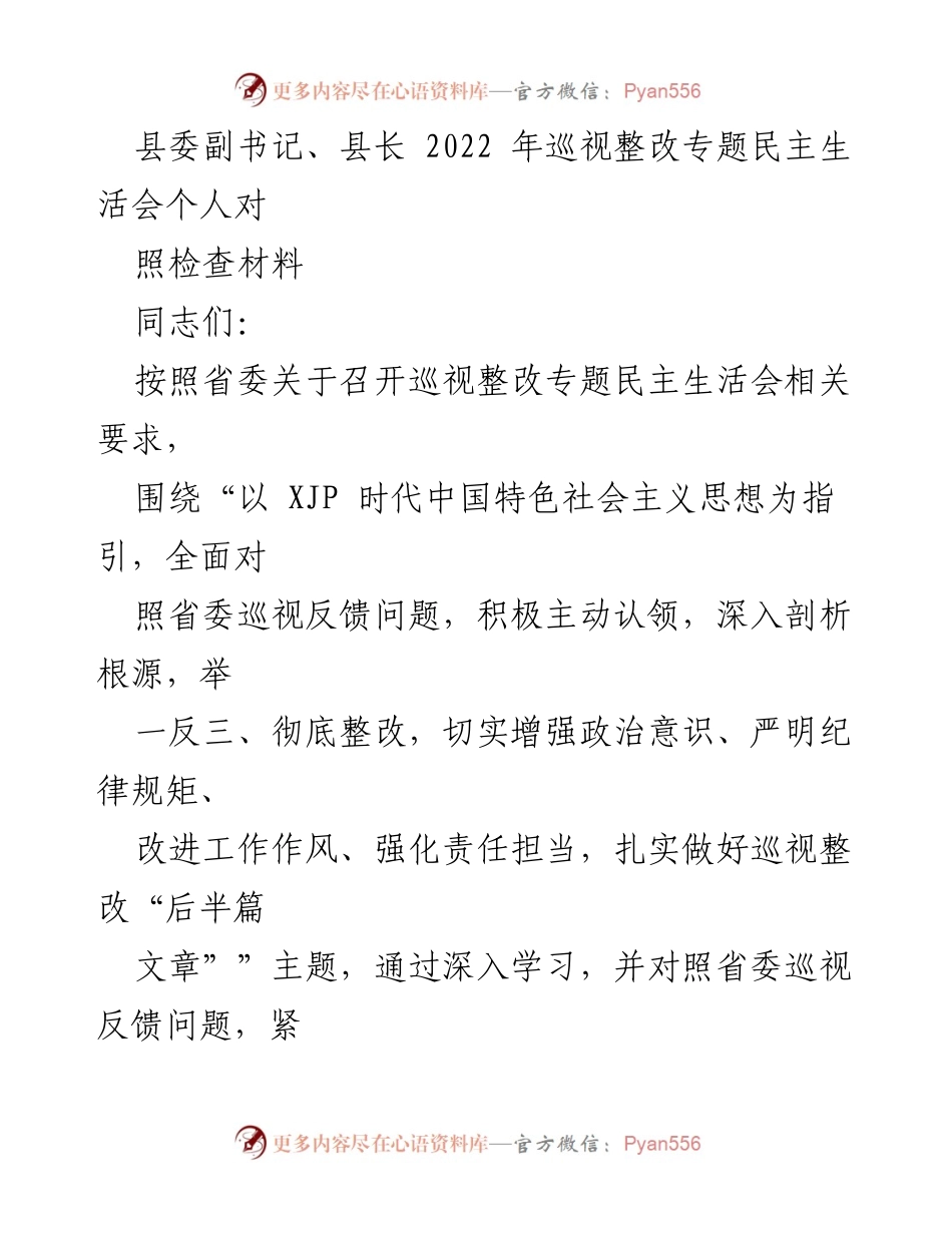 [对照检查材料] 巡视整改专题民主生活会 - 个人对照检查报告及整改措施分析.docx_第1页