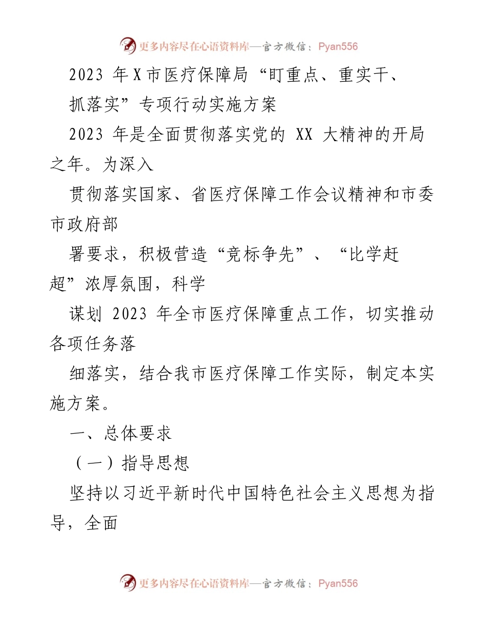 [实施方案] 医疗保障局 - 2023年X市医疗保障局专项行动实施方案.docx_第1页