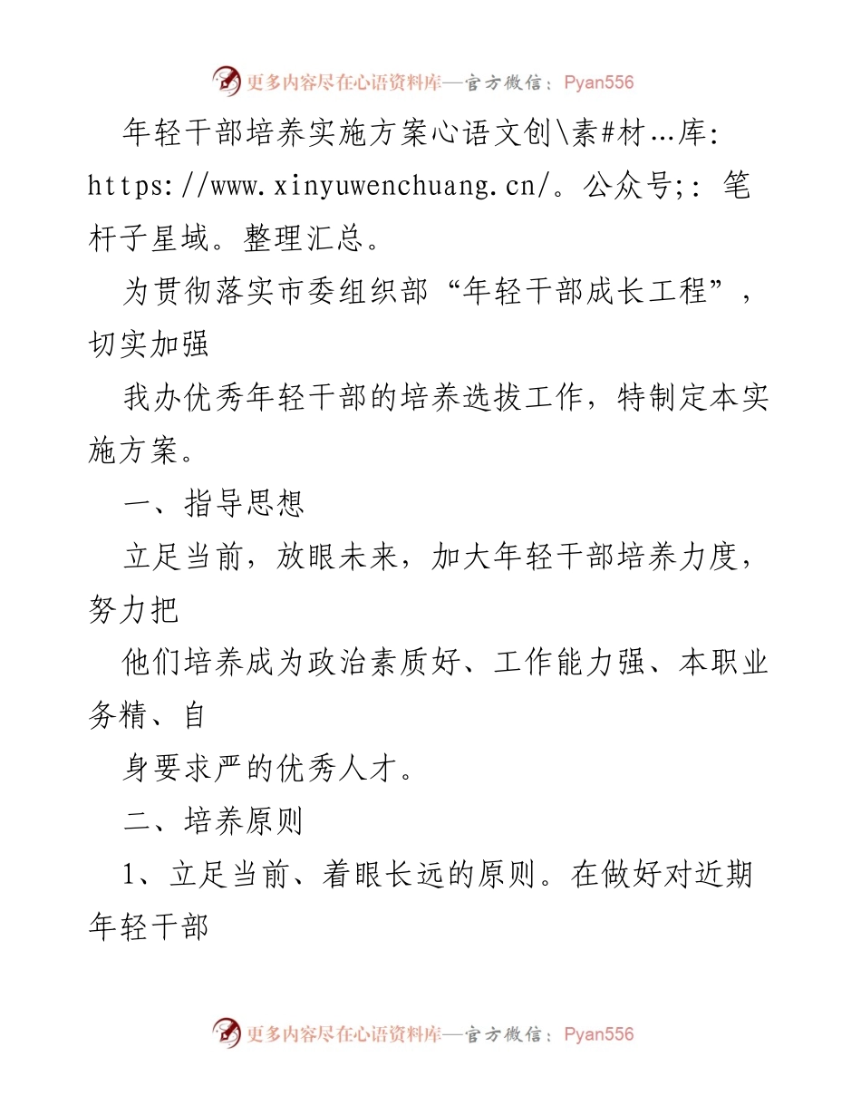 [实施方案] 年轻干部培养 - 年轻干部培养实施方案.docx_第1页