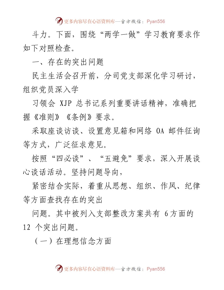 [对照检查材料] 党支部专题组织生活会 - “两学一做”学习教育活动对照检查与整改措施报告.docx_第2页