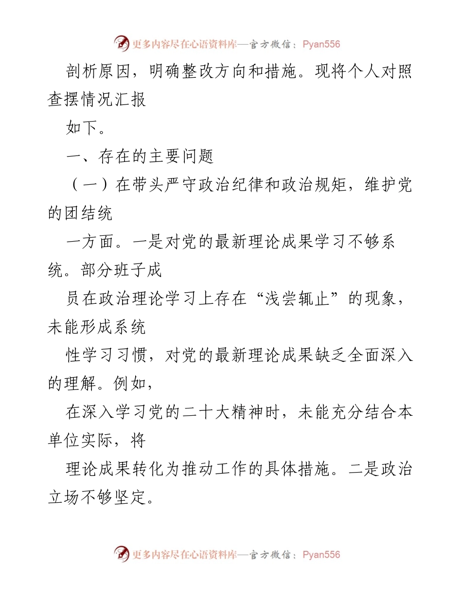 [对照检查材料] 2024年度民主生活会 - 个人对照查摆情况汇报.docx_第2页