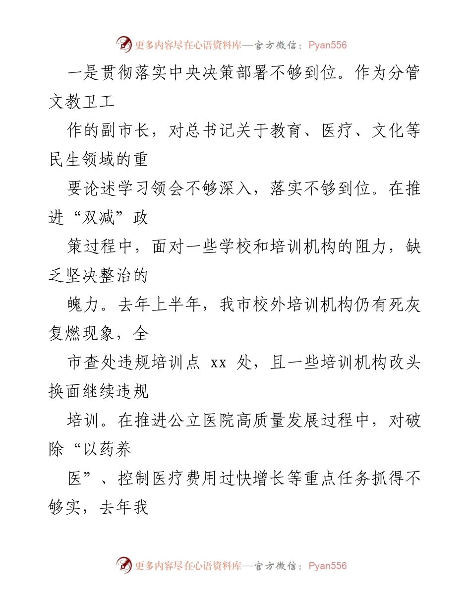 [对照检查材料] 2024年民主生活会 - 分管副市长的“四个带头”自查与反思.docx_第2页