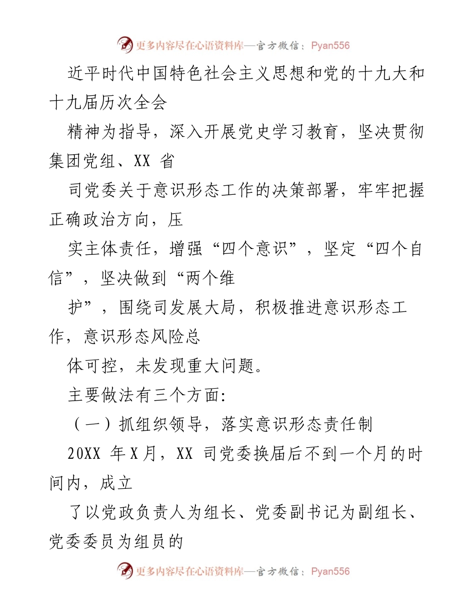 [巡察报告] 企业 - XX 司党委意识形态工作责任制落实情况专项巡察报告.docx_第2页