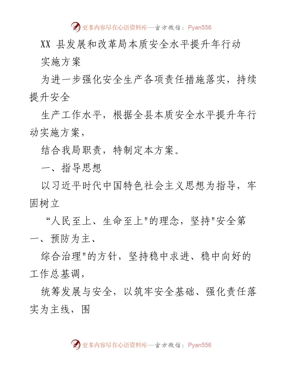 [实施方案] 安全生产工作会议 - XX县本质安全水平提升年行动实施方案.docx_第1页